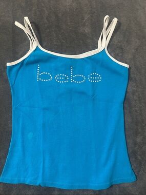 Y2k bebe Turquoise Blue Crystal-Logo Spaghetti Strap Tank